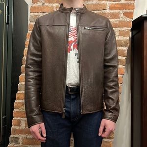 Beautiful Coach Men’s brown leather racer jacket.